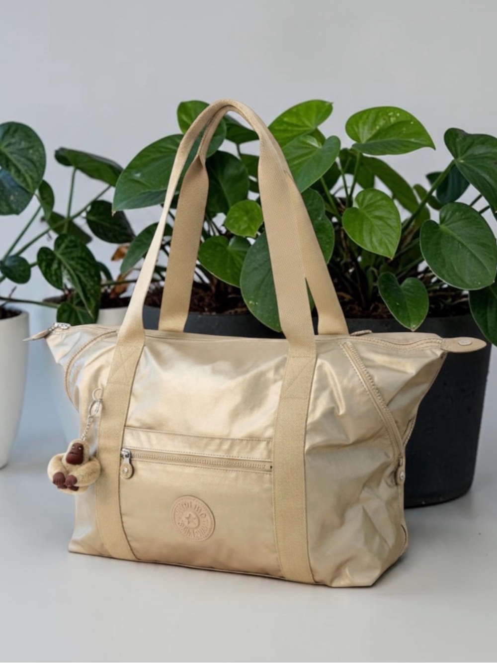 KIPLING ART Metallic Medium Tote Bag TOASTY GOLD